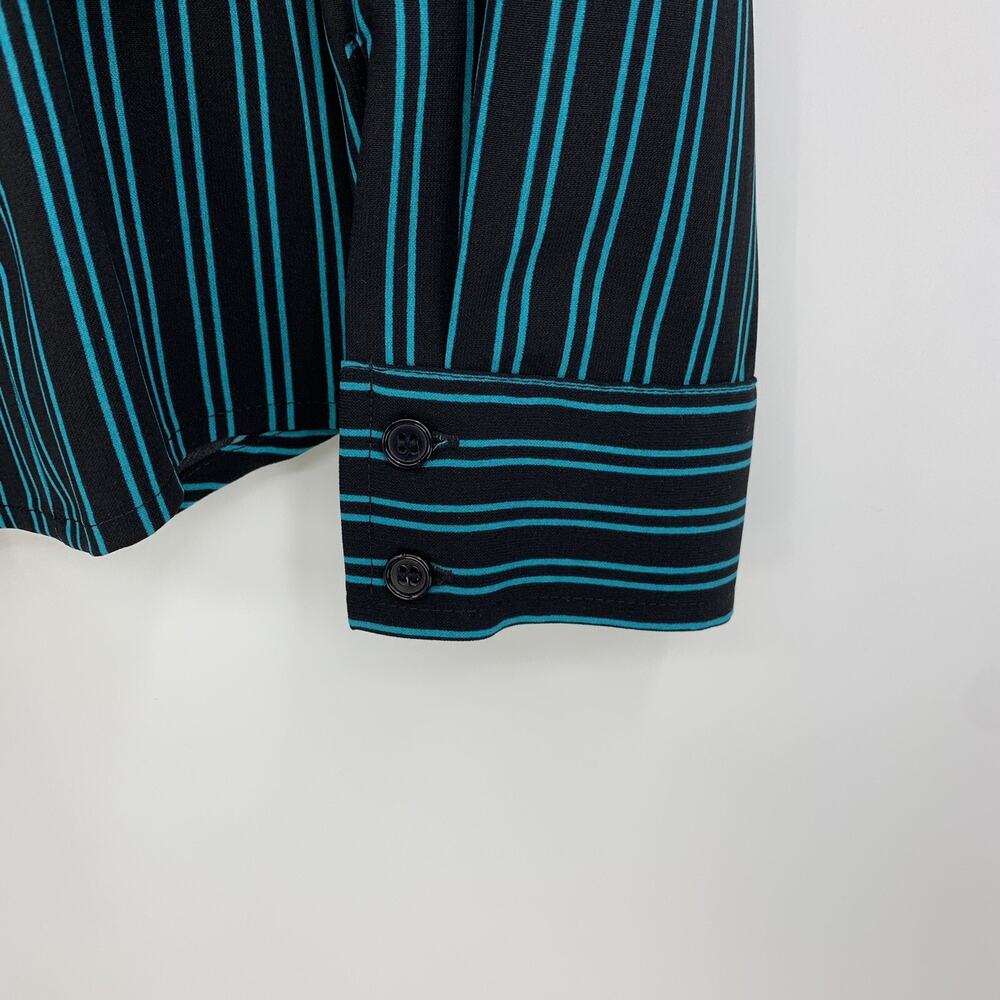Joanna Button Front Stripe Shirt L Stretch Long Sleeve Black Blue Career Office - Picture 4 of 9